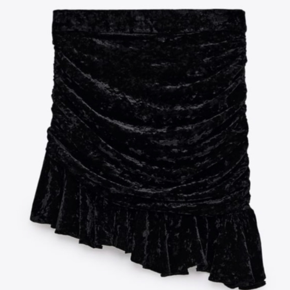 Zara Ruched Velvet Mini Skirt NWT